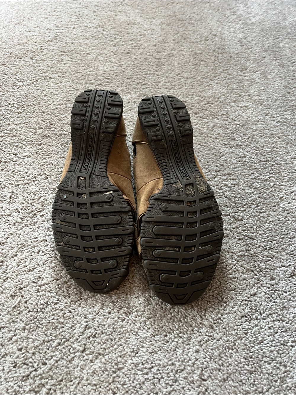 Skechers Tan Suede Peep-Toe Flats with Buckle Accent - Picture 4 of 4